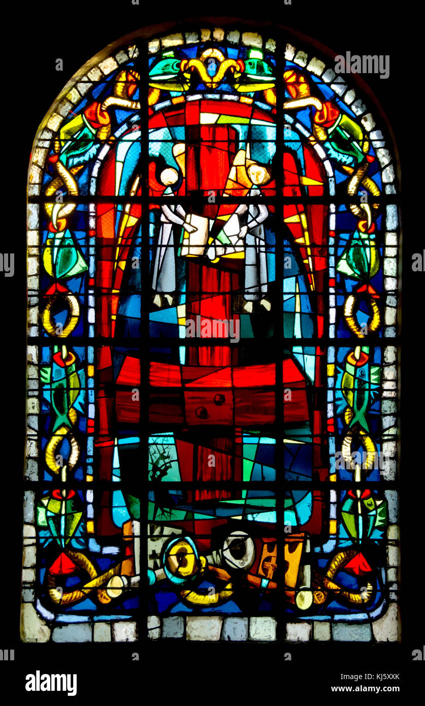 Paris, France. Church of St Pierre de Montmartre. Stained glass window: the Crucifixion Stock Photo