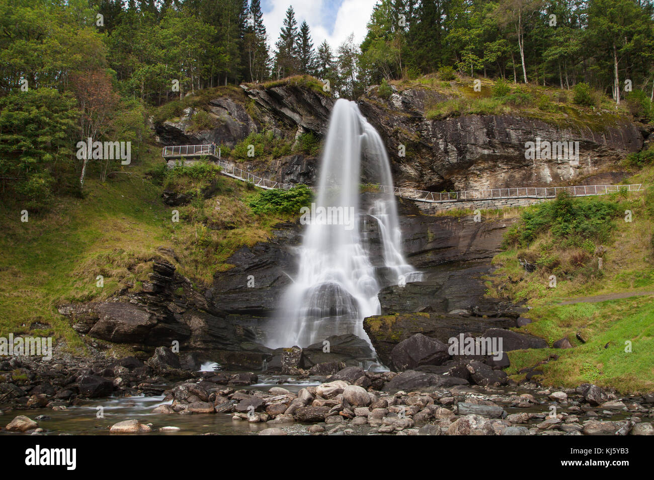 Steinsdalsfossen Waterfall in Hordaland, Norway. Stock Photo