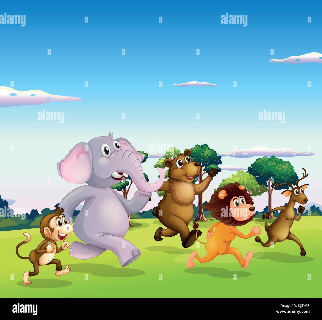 Illustration of the five wild animals running Stock Vector Image & Art -  Alamy