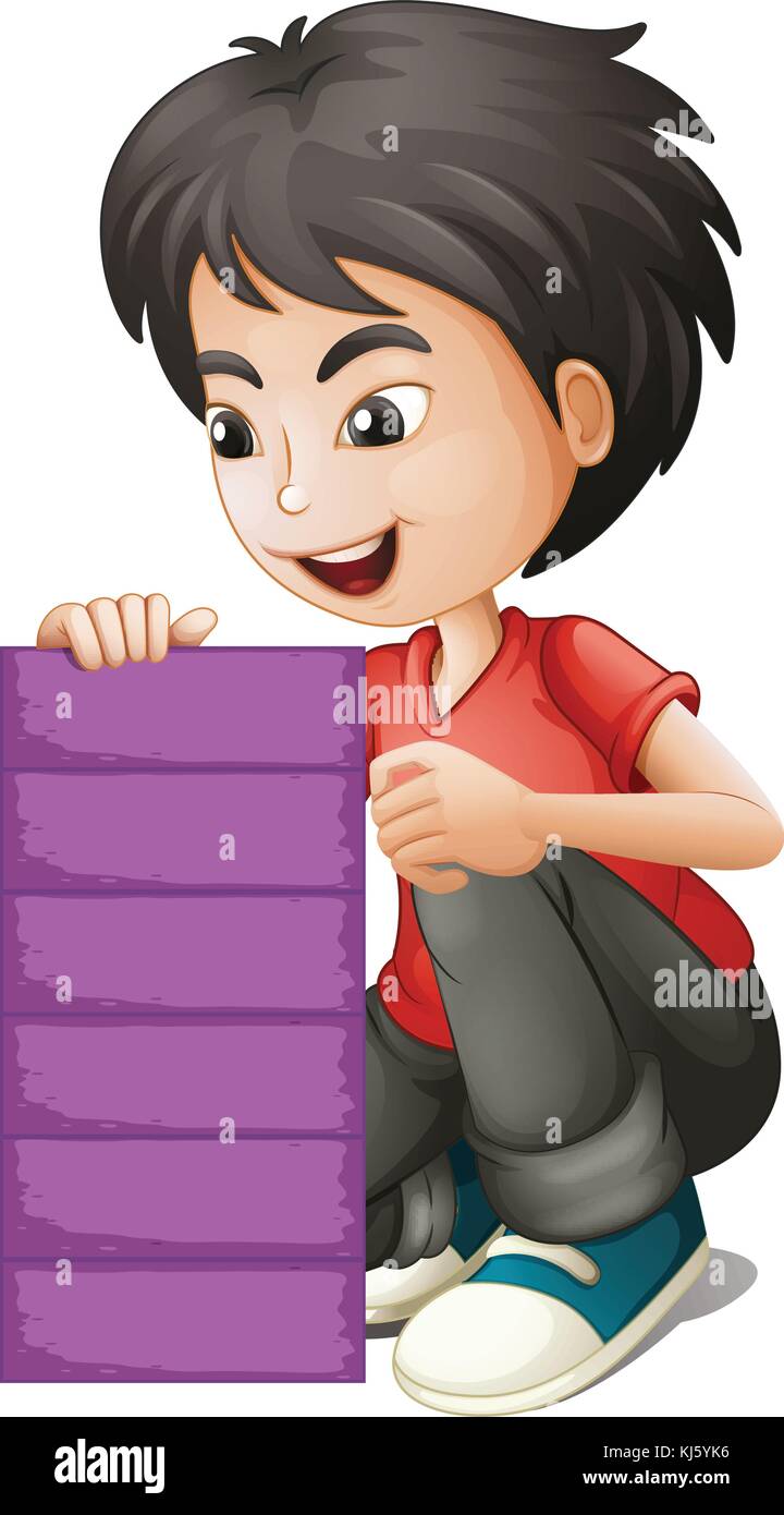 Illustration of a boy holding an empty violet board on a white ...
