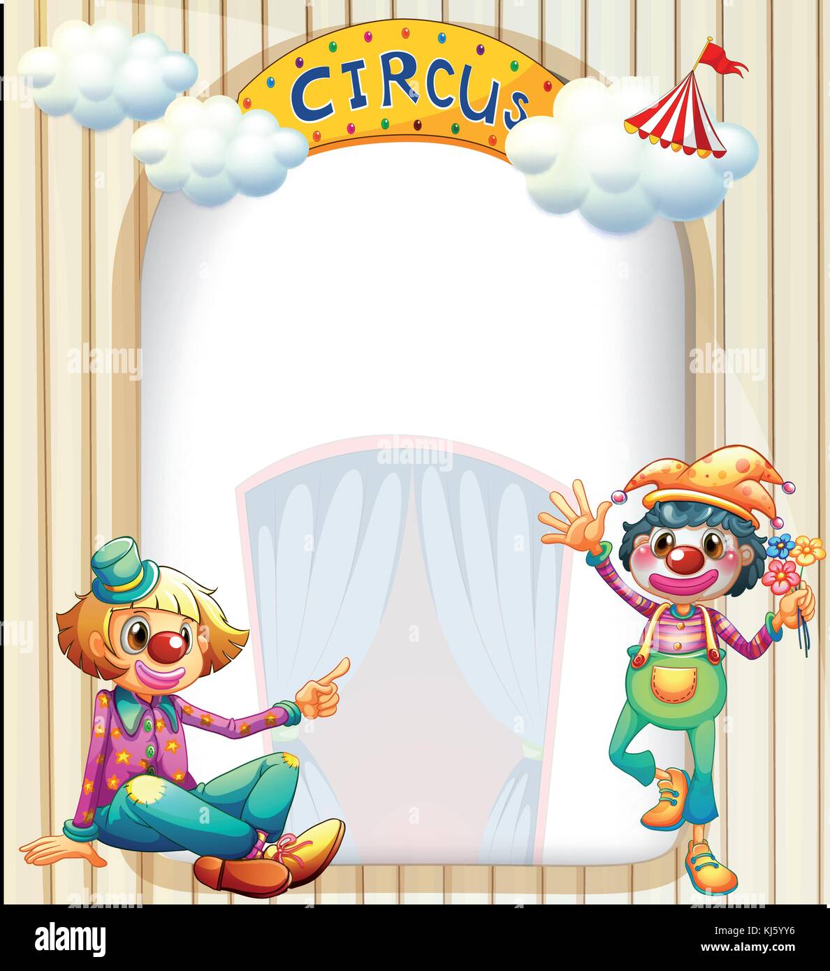 Illustration of a circus entrance with a male and a female clown Stock ...