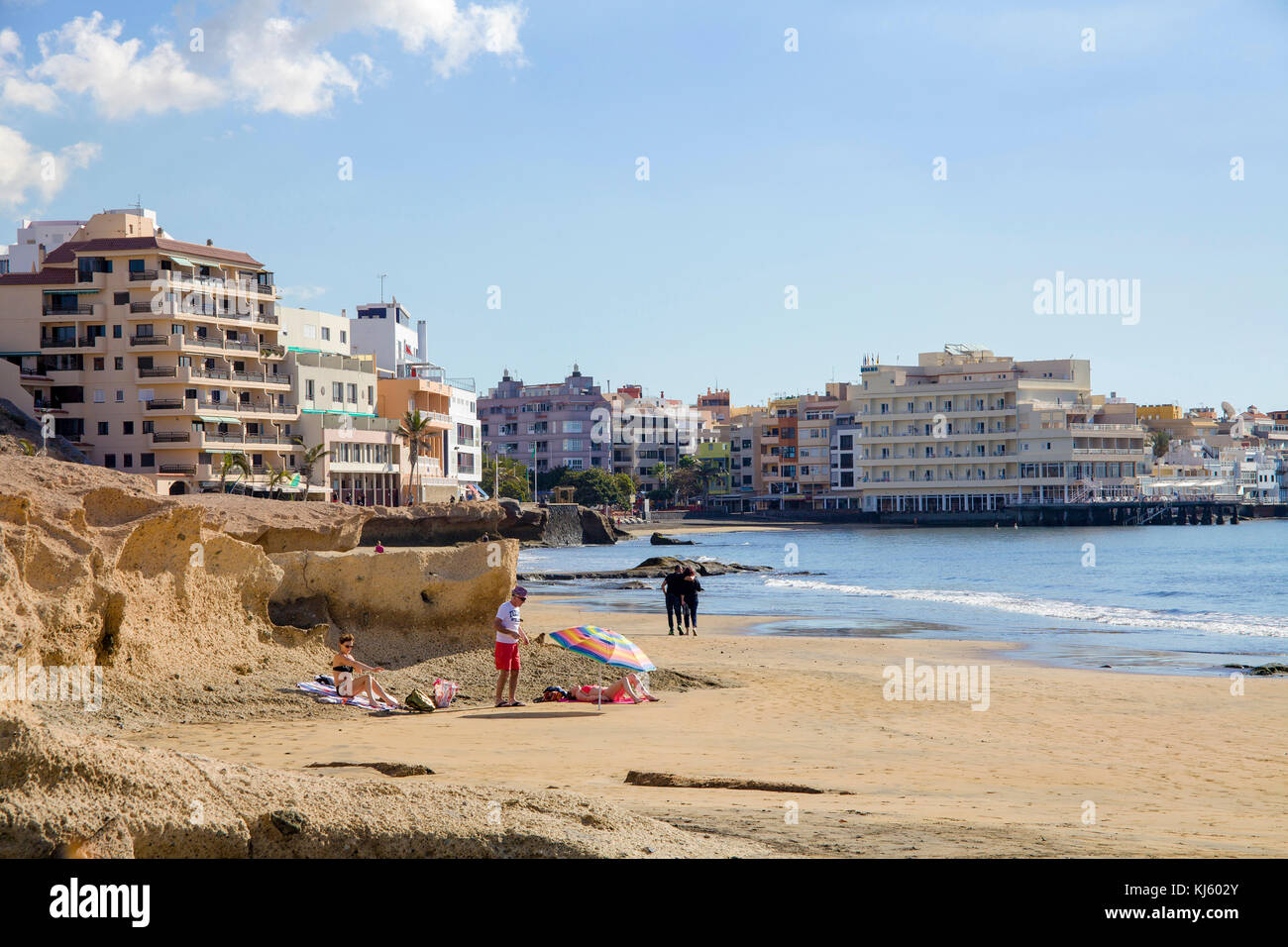 The village El Medano, a popular surfer destination on Tenerife island, Canary islands, Spain Stock Photo