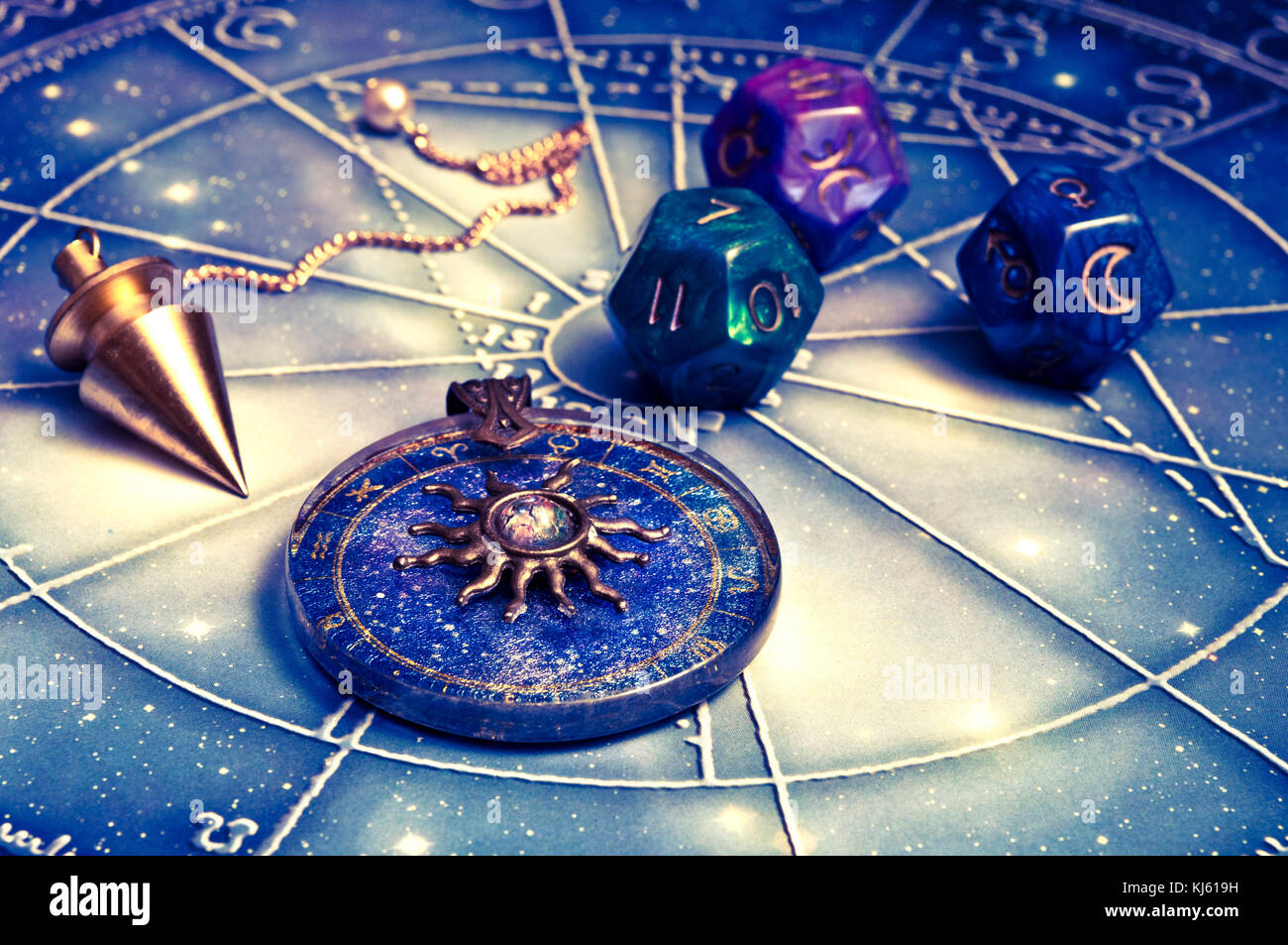 various esoteric objects for divination and fortune telling Stock Photo