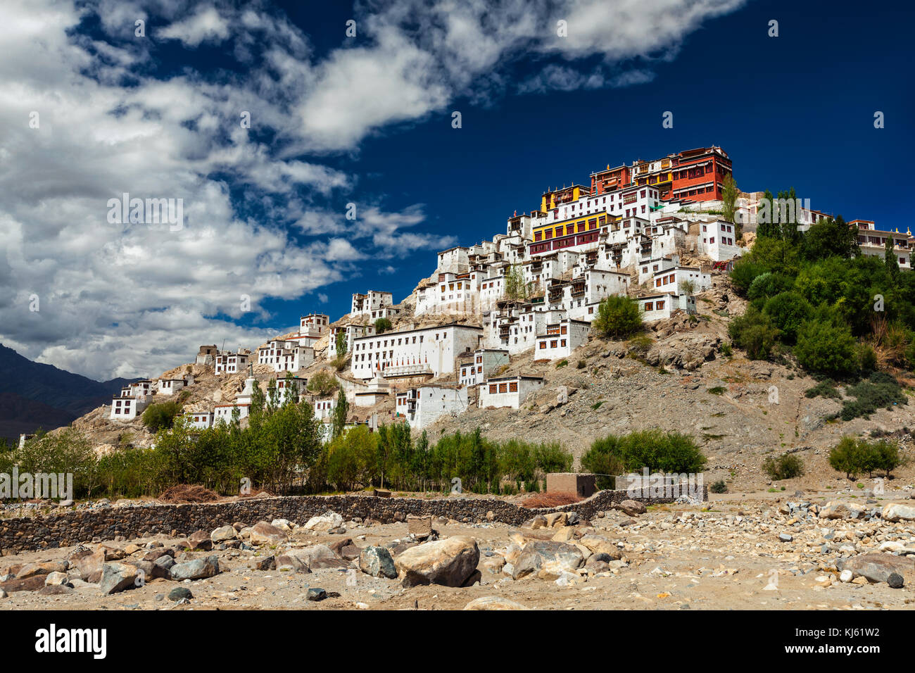 Thiksey gompa (Tibetan Buddhist monastery) in Himalayas. Ladakh, India Stock Photo