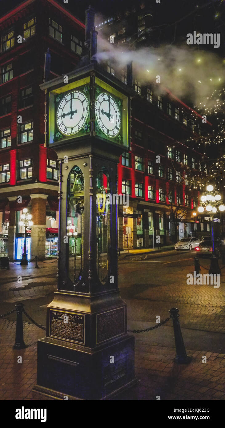 Historic steam clock in Vancouver's Gastown at night Stock Photo Alamy