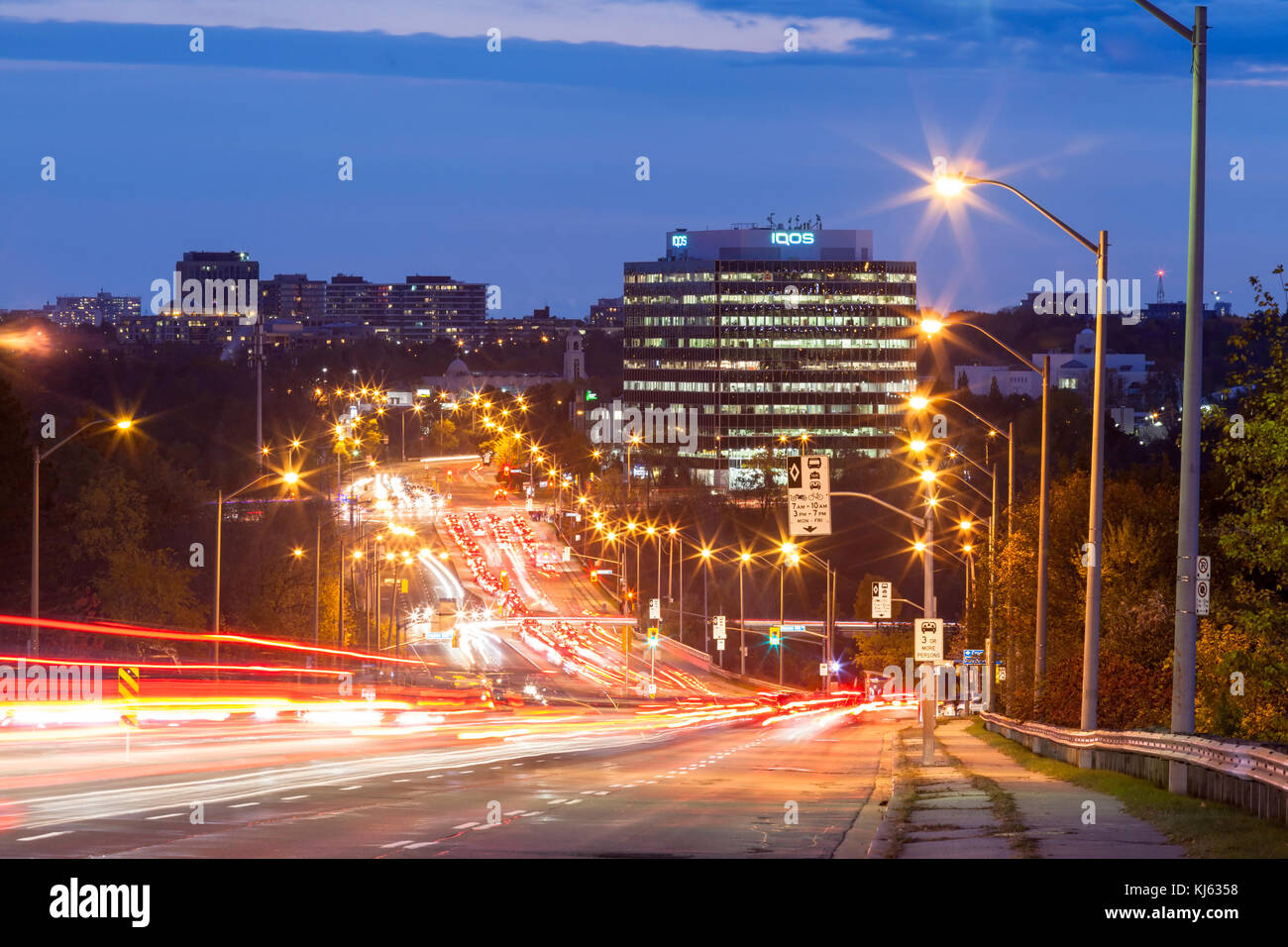 Cars leaving light trails during a long exposure along Don Mills Road