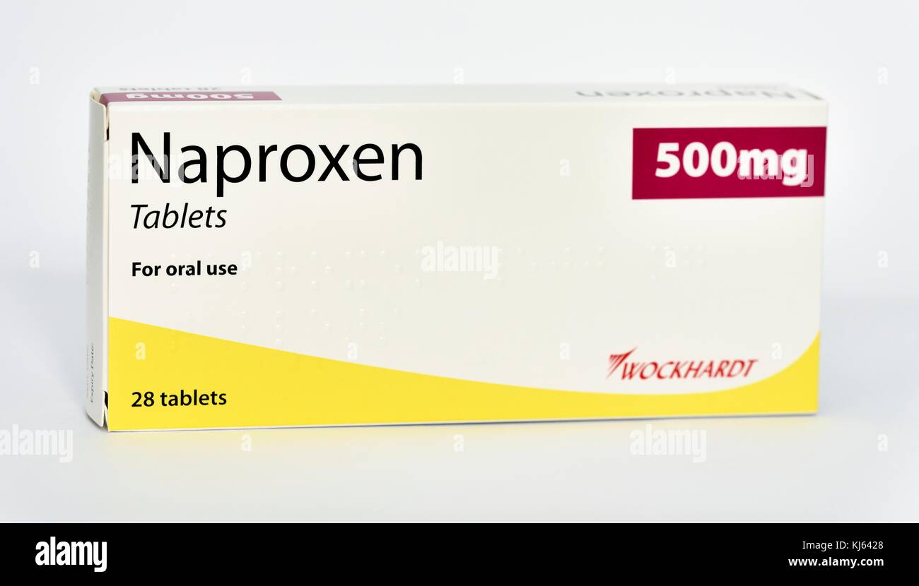 Naproxen 500mg tablets nonsteroidal anti-inflammatory drug (NSAID). Stock Photo