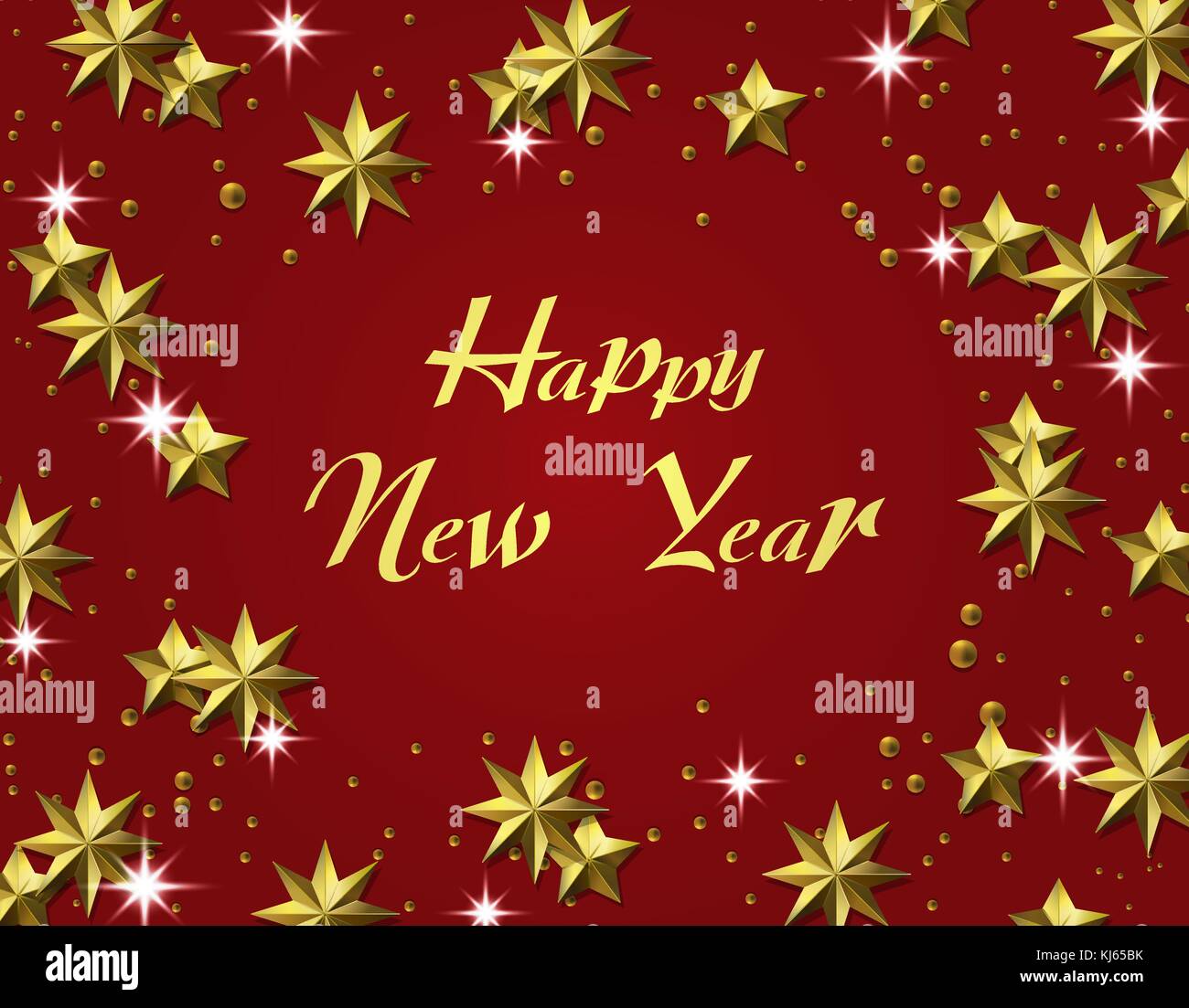New Year Christmas. gold leaf. Inscription. Stars on a red background ...