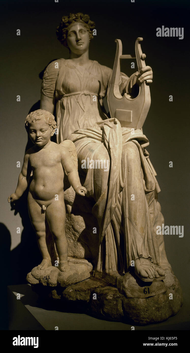 Erato, muse of lyric poetry. Hadrian's Villa, Tivoli, Italy.130-150. Marble.  Roman copy. Queen Christina of Sweden Collection. Prado Museum. Madrid. Spain. Stock Photo