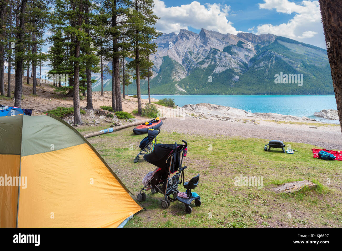 Tourist tent in camp in Banff National Park, Canada Stock Photo