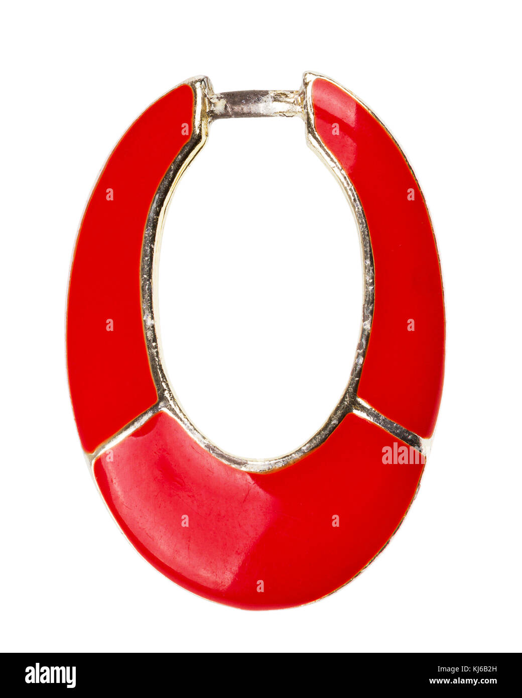 Vintage jewelry element - red enamel circle - isolated on white Stock Photo