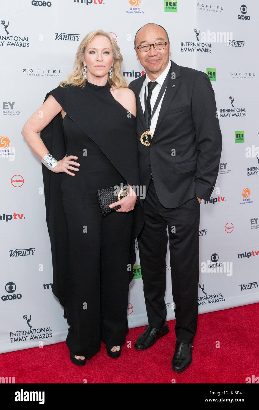 Rebecca Gibney & Tony Ayres attend 2017 International Emmy Awards at Hilton Hotel (Photo by Lev Radin / Pacific Press) Stock Photo