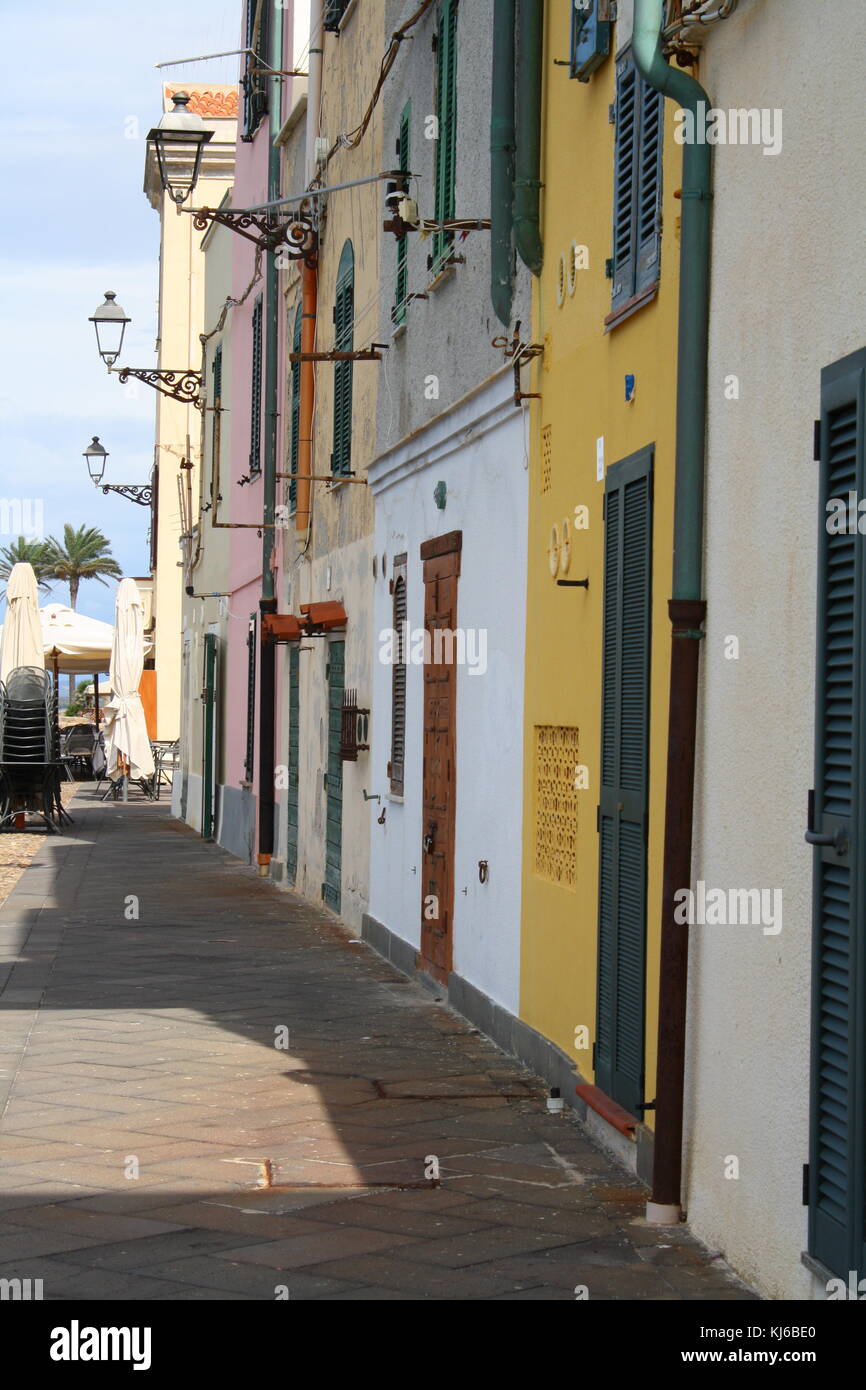 A line of houses in Alghero, a popular tourist destination in Sardinia, Italy Stock Photo Alamy