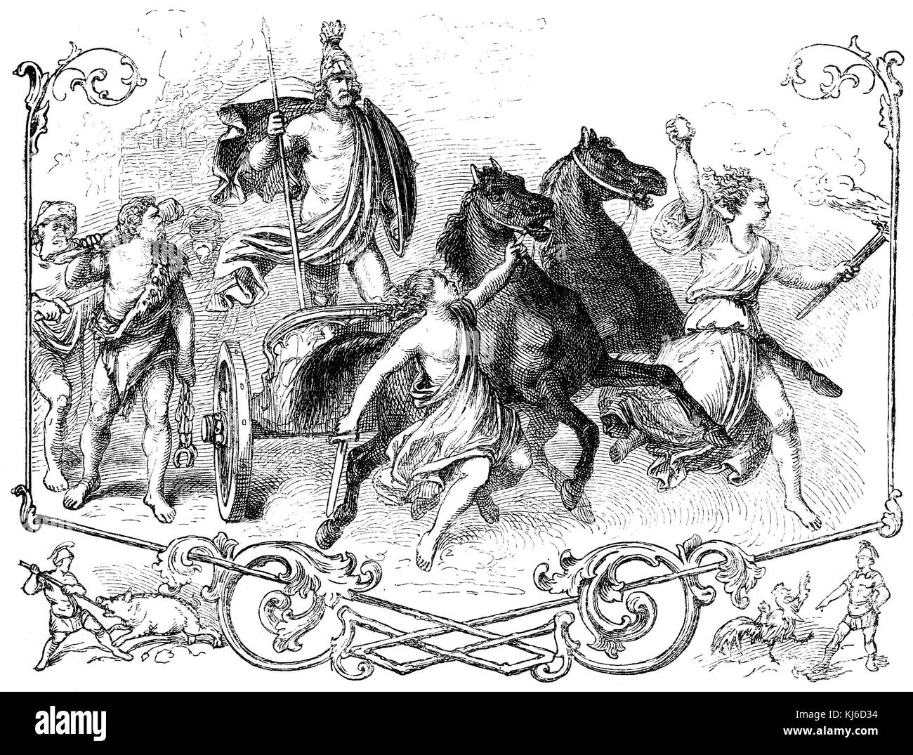 Ares on horse cart, god of war, carnage and massacre (Ares auf Pferdewagen, Gott des Krieges, des Blutbades und Massakers) Stock Photo