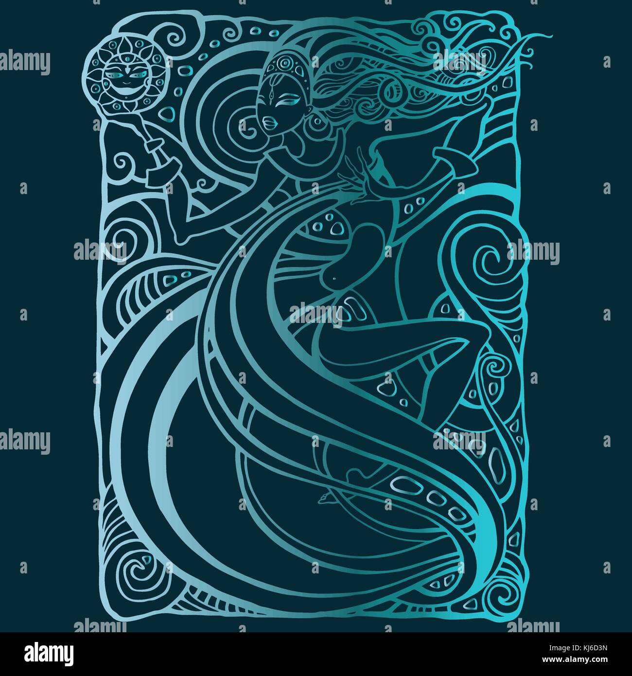 Tribal Woman. Beautiful shaman girl. Hand drawn Vector illustration ...