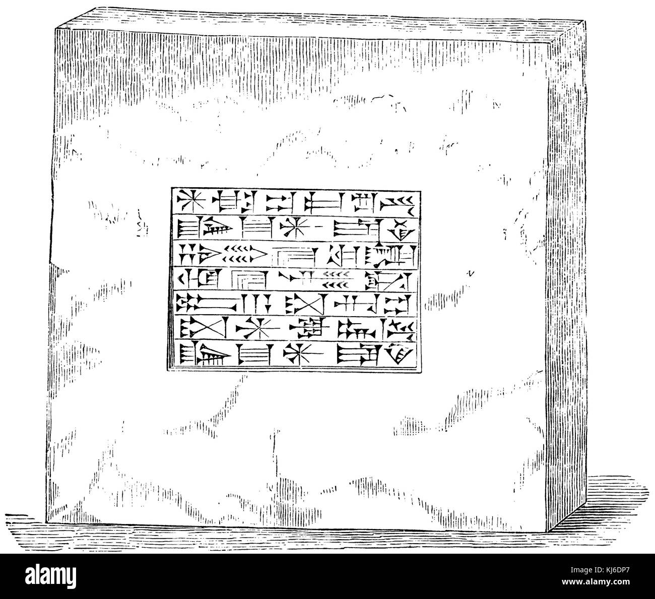 Babylonian brick with cuneiform inscription (Babylonischer Ziegel mit Keilschrift. Nach Cavaniol) Stock Photo