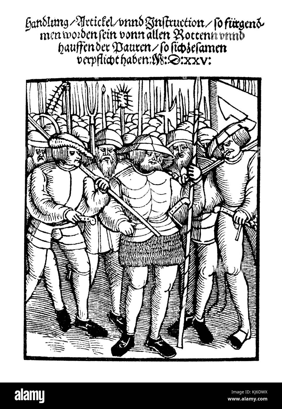 Facsimile of the title page of a pamphlet from 1525, including the 12 articles of the farmers (Faksimile des Titelblatts einer Flugschrift von 1525, enthaltend die 12 Artikel der Bauern) Stock Photo