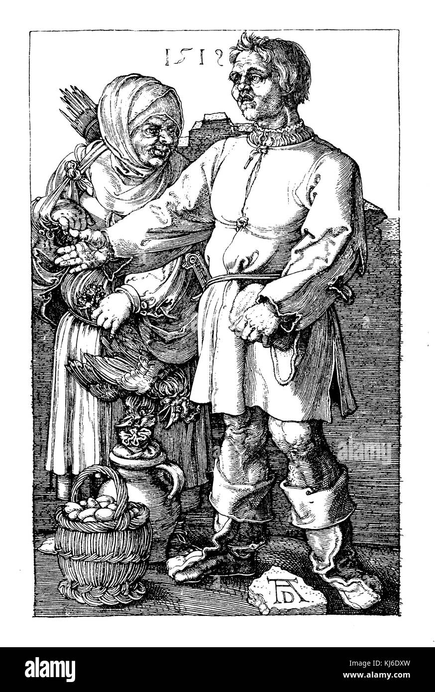 German peasants going to the market. After an engraving by Albrecht Dürer, 1512 (Bauern auf dem Markt. Nach einem Kupferstich von Albrecht Dürer, 1512) Stock Photo