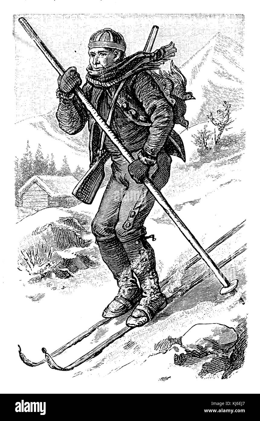 Hunter on snowshoes (Jäger auf Schneeschuhen) Stock Photo