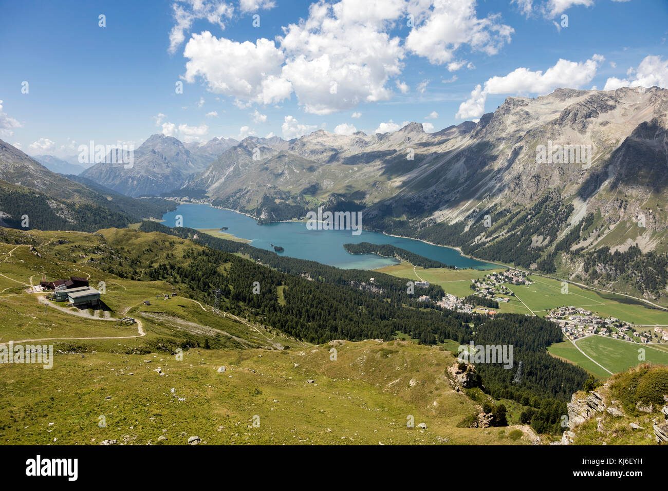 Valley of the beautiful Engadin with lake Lej da Segl, Graubunden, Switzerland Stock Photo