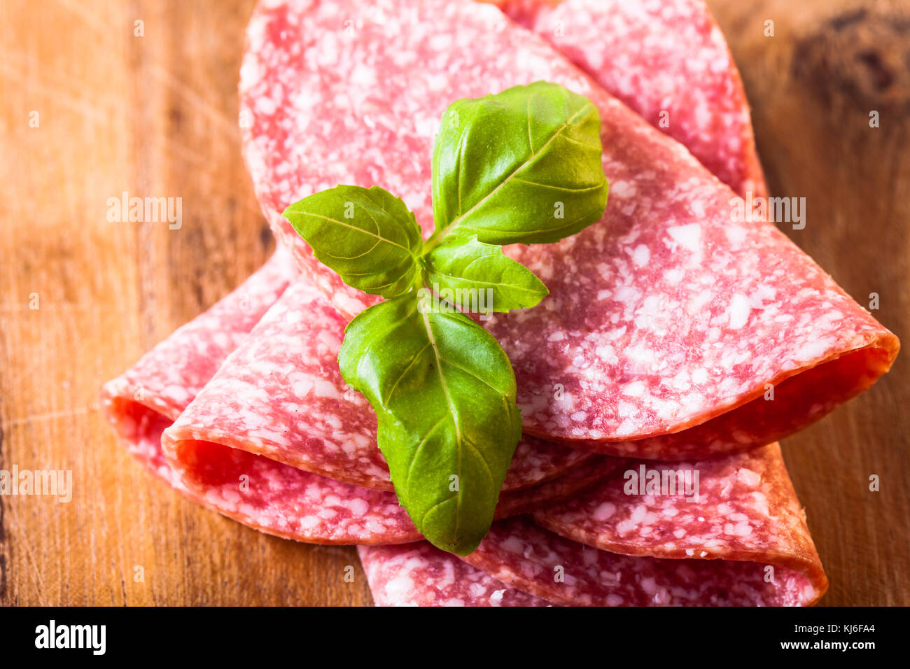 Salami slices macro Stock Photo Alamy