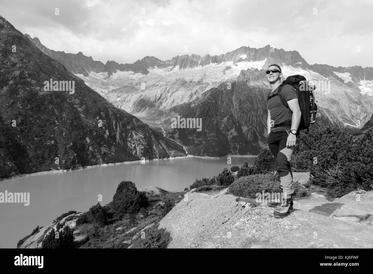 Switzerland summer hiker Black and White Stock Photos & Images - Alamy