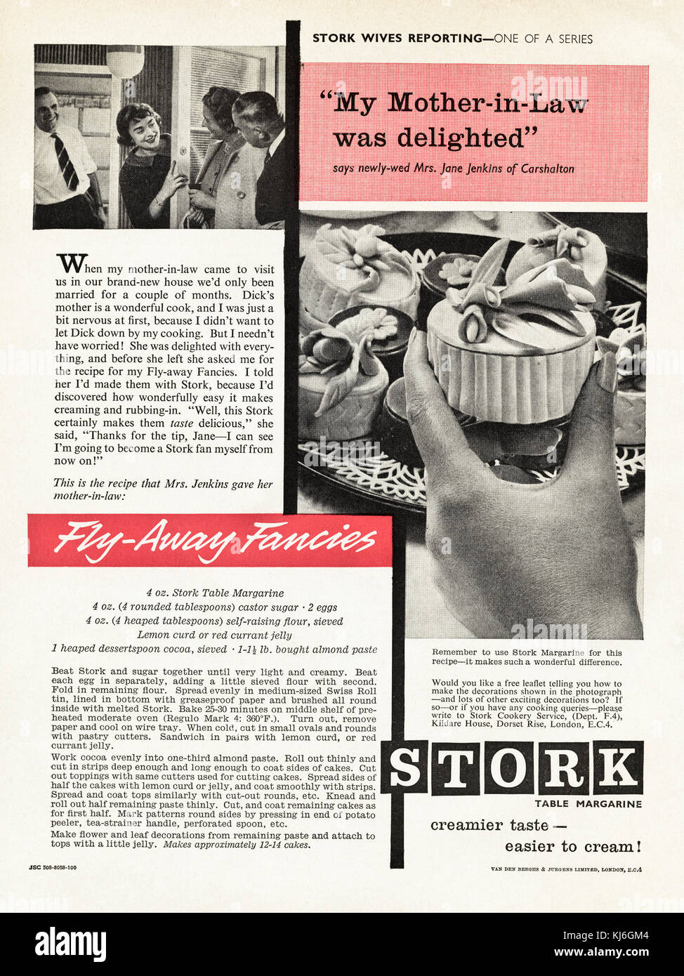 1950s old vintage original advert british magazine print advertisement advertising Stork Margarine with recipe dated 1958 UK Stock Photo