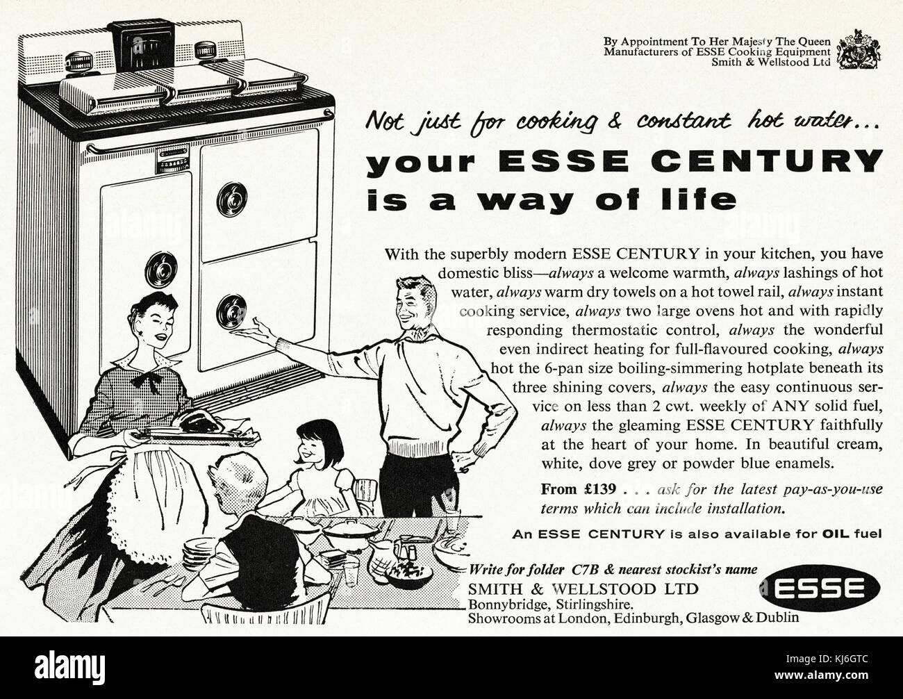1950s old vintage original advert british magazine print advertisement advertising Esse solid fuel domestic kitchen cooker & water heater dated 1958 UK Stock Photo