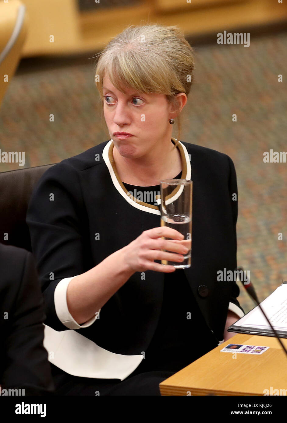 Health Secretary Shona Robison in the Scottish Parliament, Edinburgh, where she announced that Scotland's minimum unit price for alcohol could be in place at the start of May 2018. Stock Photo