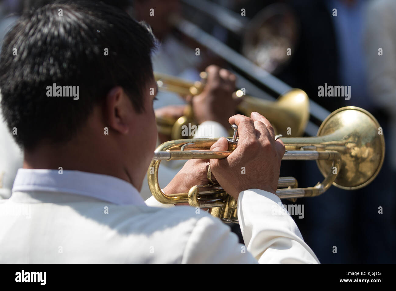 man playing trumpet at Easter procession in Guatemala Stock Photo - Alamy
