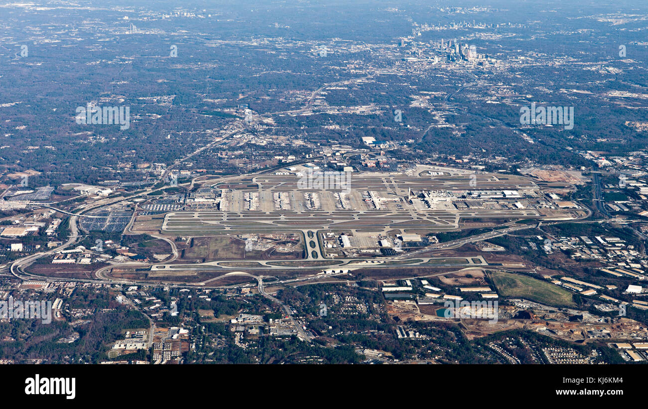 Aerial shot of Atlanta Hartsfield Jackson airport ATL - Editorial use only Stock Photo
