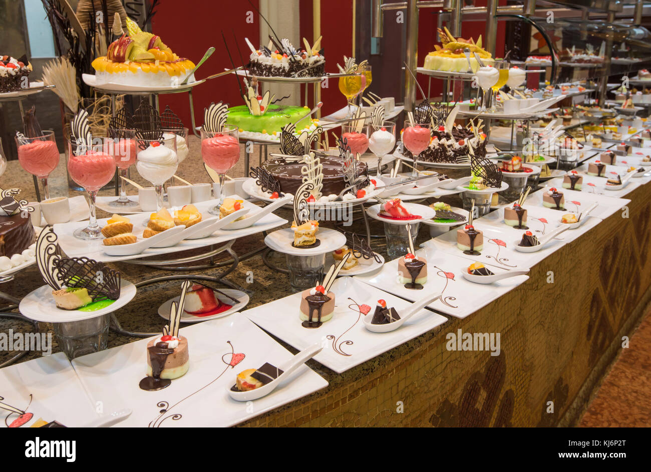 Selection of sweet desserts on display at a luxury restaurant food