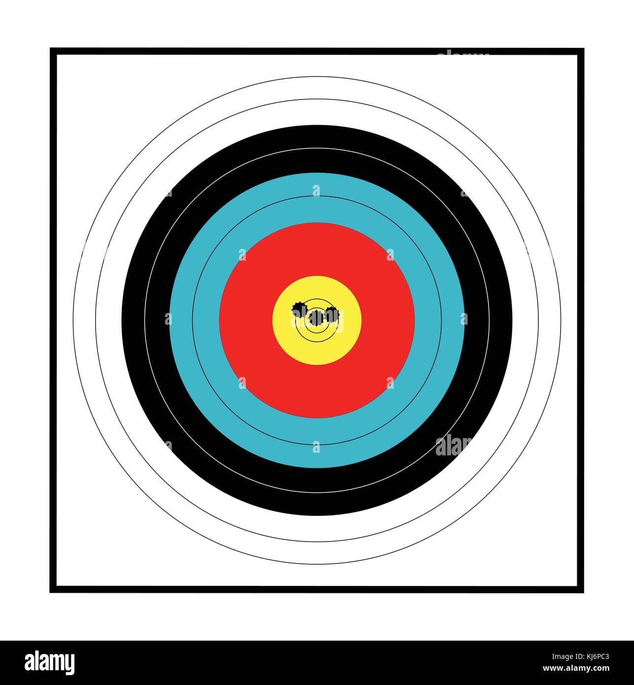 A target with a grouping of bullet holes close to the bulls eye Stock Vector