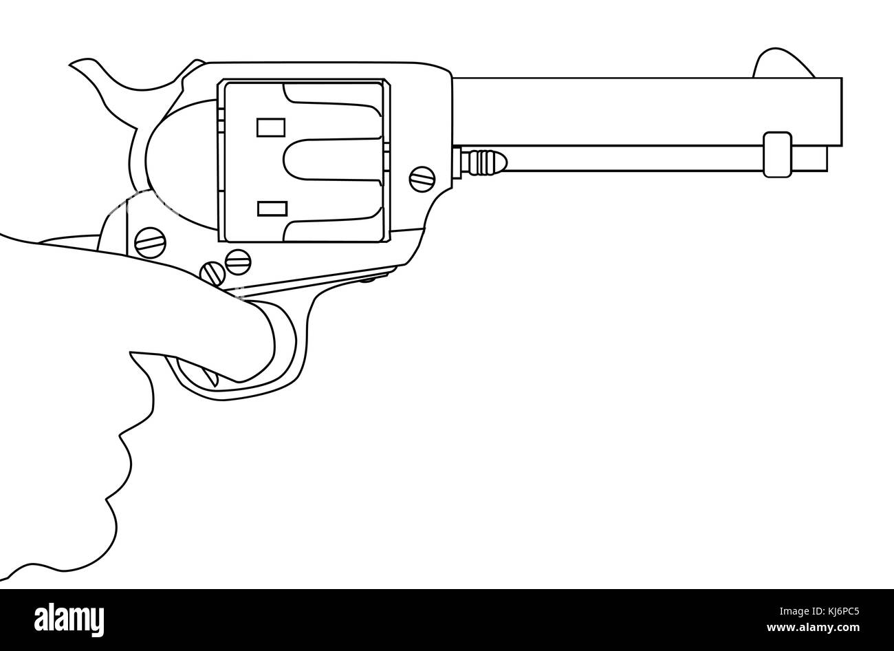 An isolated hand with the finger pulling the trigger of a six gun. Stock Vector