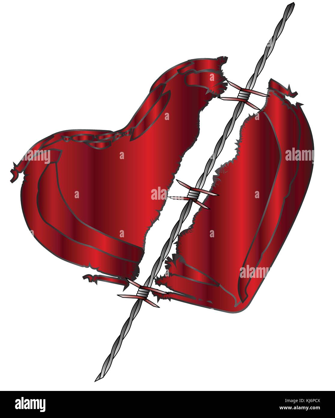 A torn heart divided with barbed wire Stock Vector