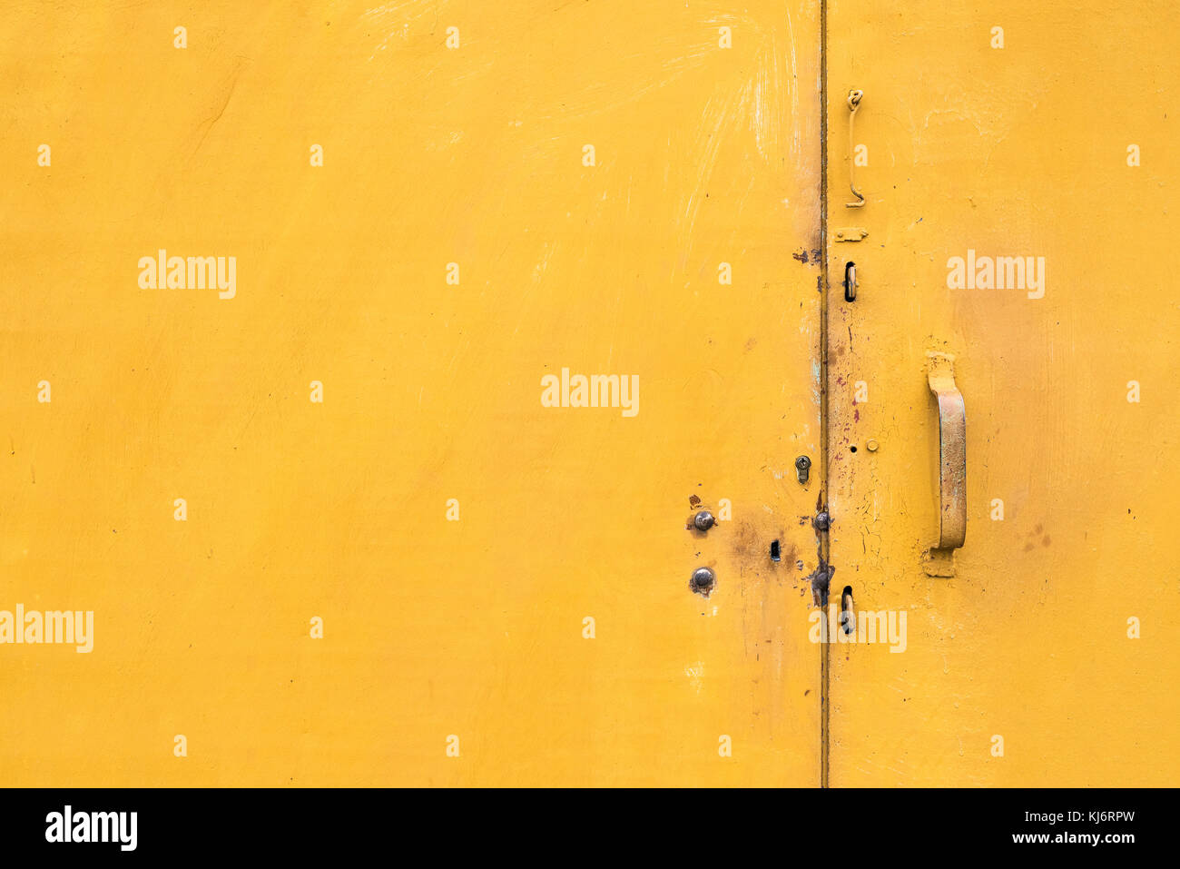 Closed metal door in front, space for text Stock Photo
