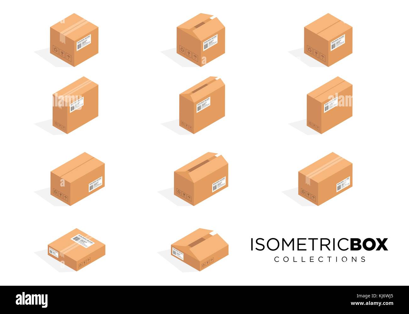 Vector isometric cardboard boxes. Box cardboard, box package, box packaging, box icon, box isolated illustration Stock Vector
