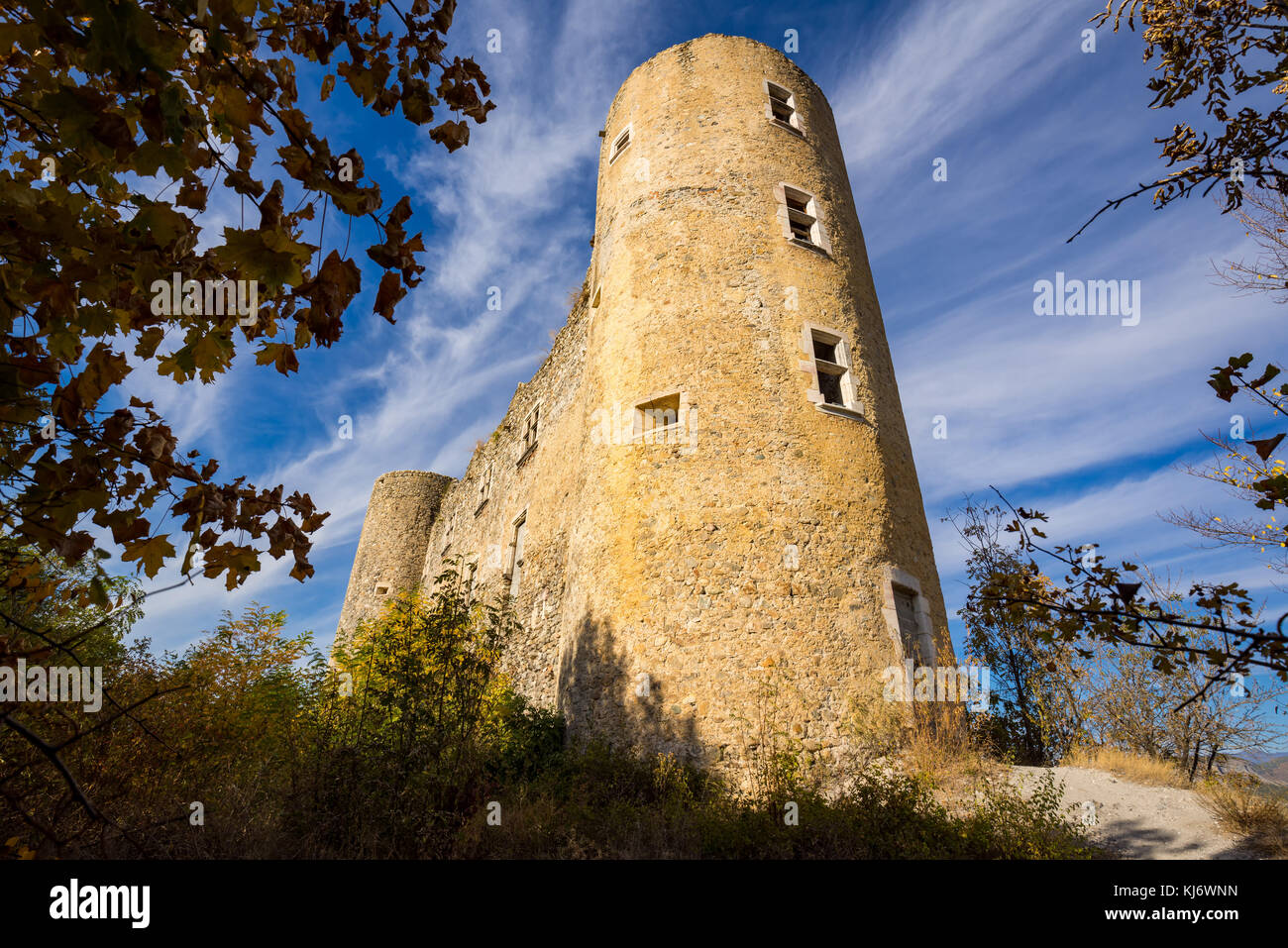 The ruins of the Midle Age Tallard castle with its stone facade. Hautes-Alpes, France Stock Photo