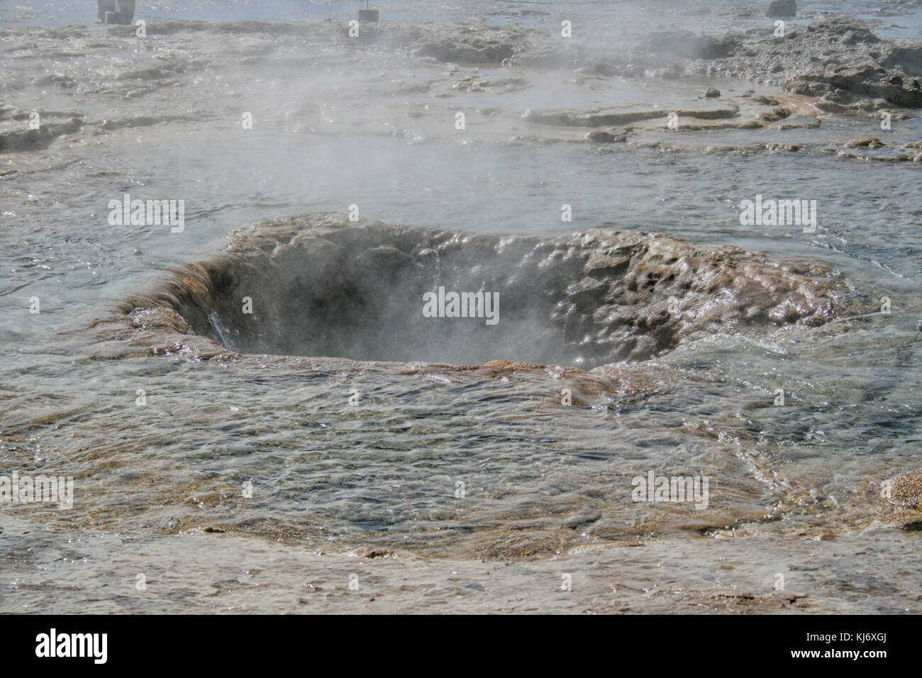 Geyser Strokkur on Iceland erupting hot water and steam Stock Photo - Alamy
