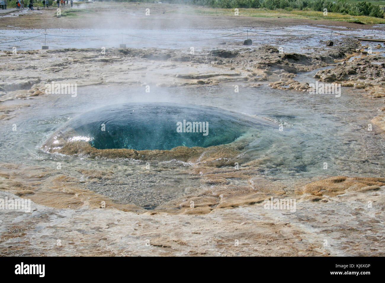 Geyser Strokkur on Iceland almost erupting hot water and steam Stock ...