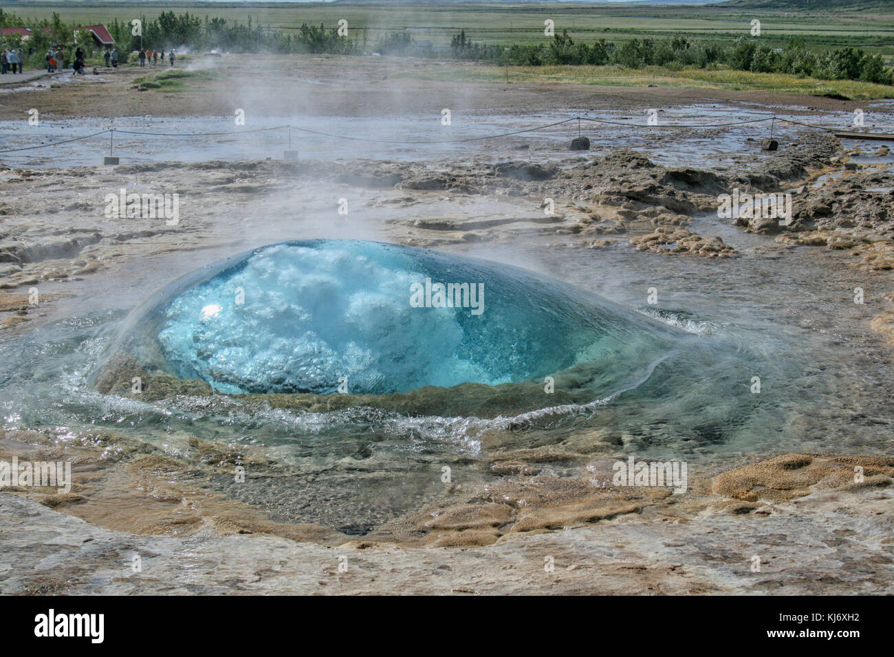 Geyser Strokkur on Iceland erupting hot water and steam, series of ...