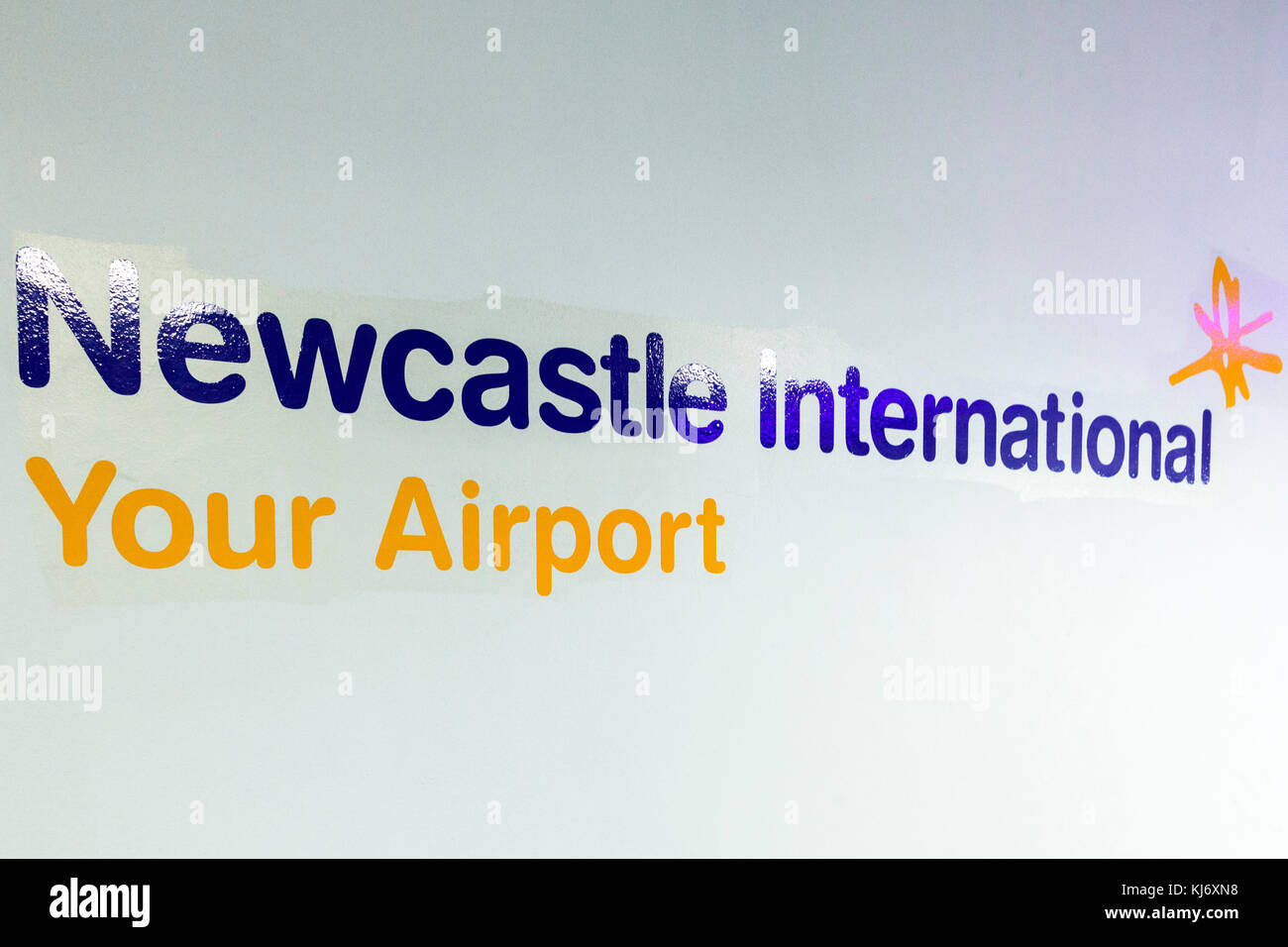Identification sign and logo at Newcastle International Airport, England, UK Stock Photo