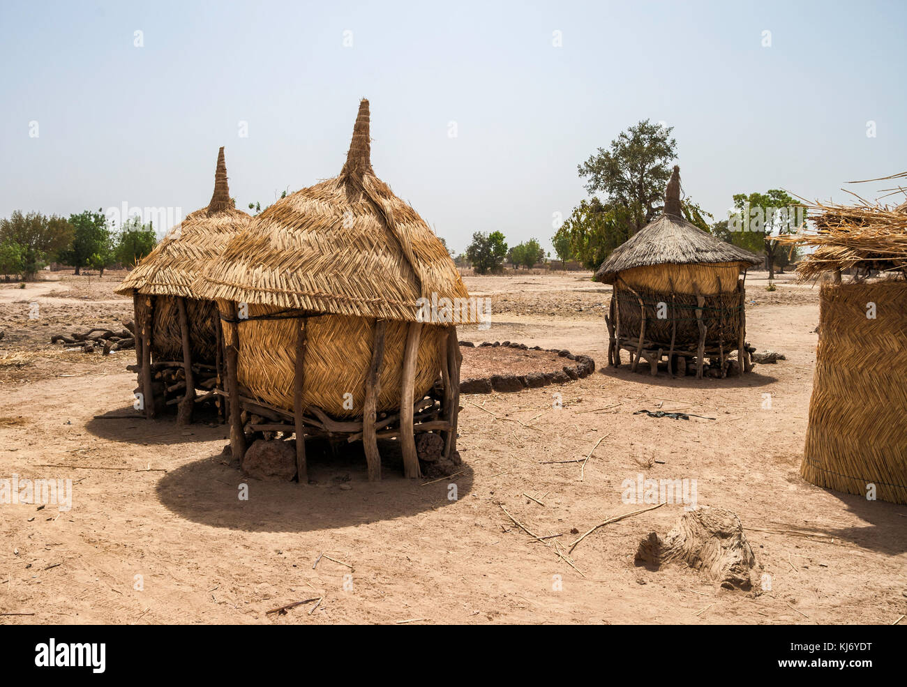 Three granaries used to store the crops in an mosi village of Burkina Faso. Stock Photo