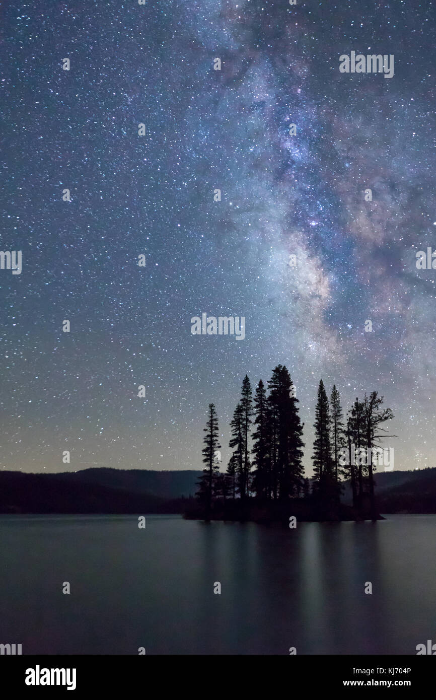 The Milky Way and stars above Silver Lake in Amador County, California Stock Photo