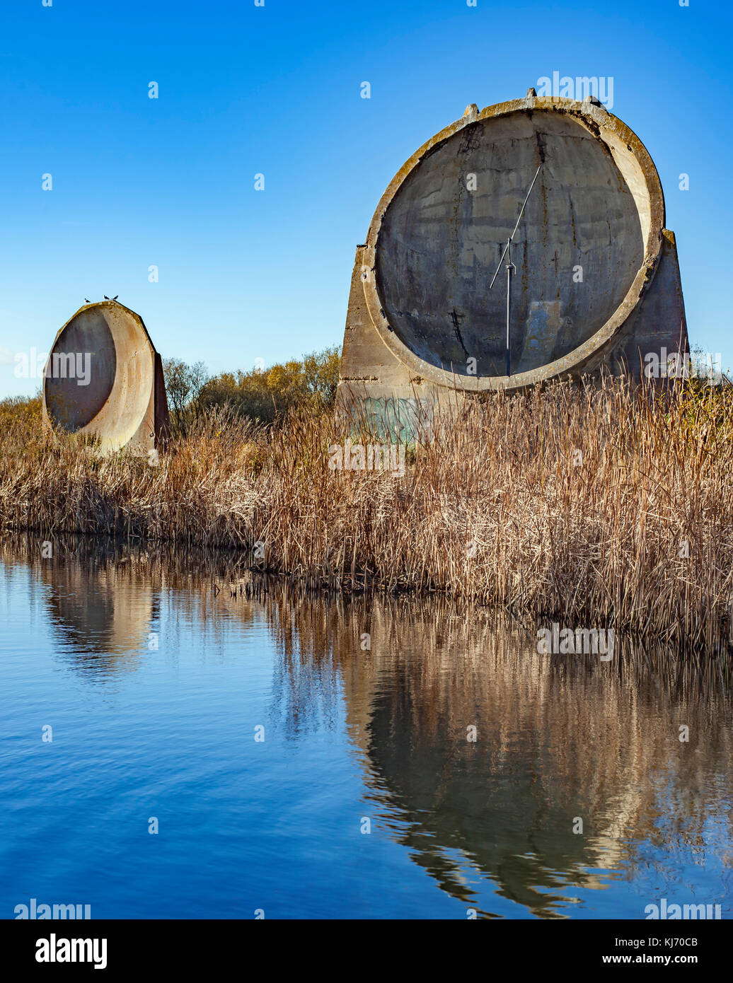 The 20 and 30 foot acoustic Sound mirrors at Denge. Stock Photo