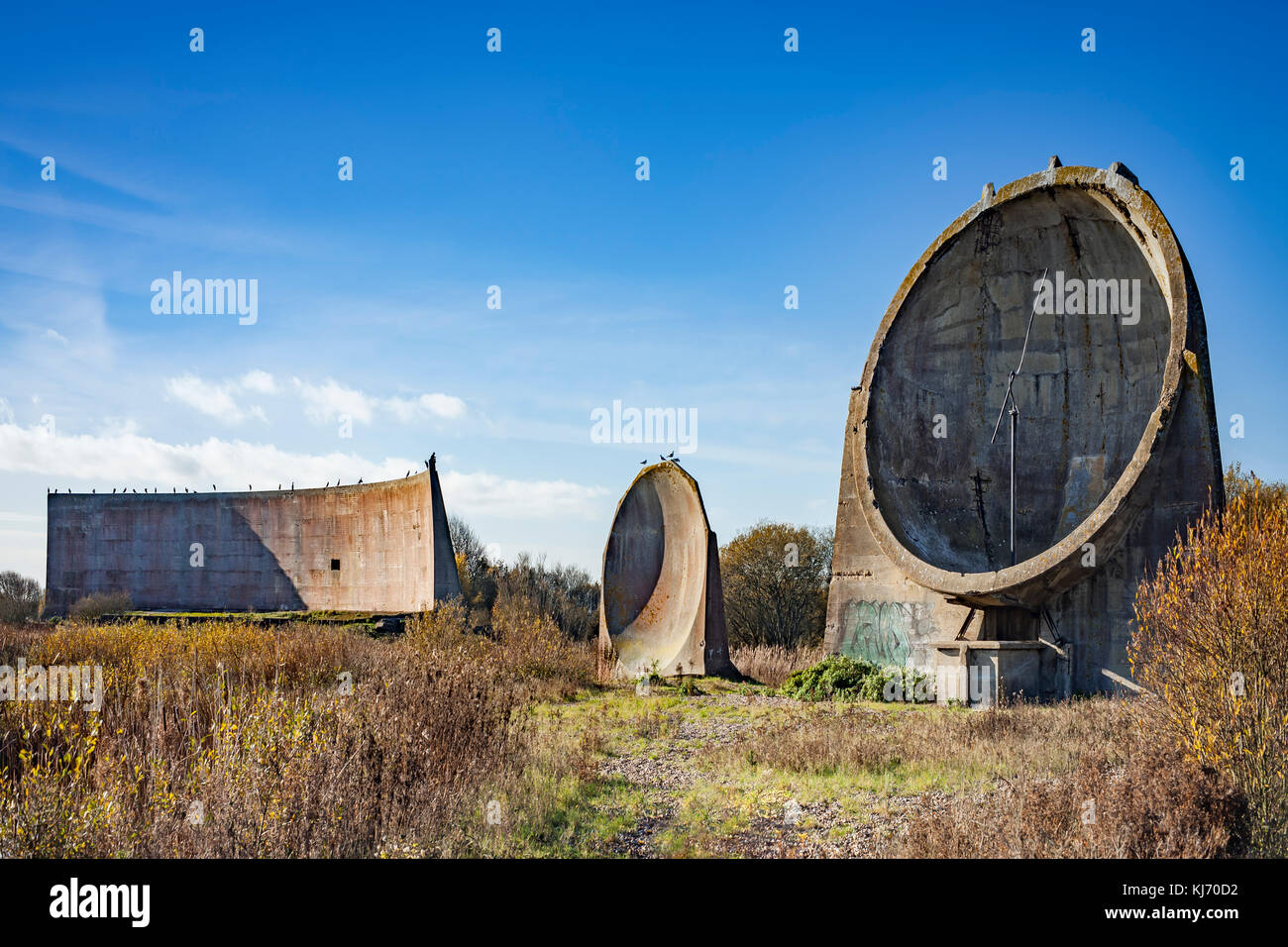 All three Sound mirrors at Denge, Romney, Kent, England, UK Stock Photo