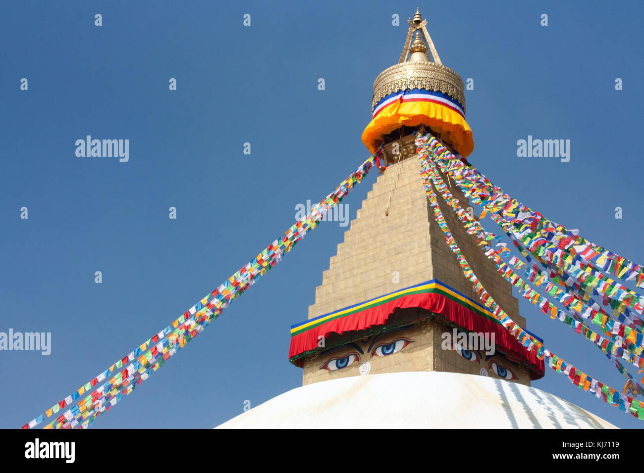 Boudhanath, the biggest stupa in the world with praying flags around, Kathmandu. Stock Photo