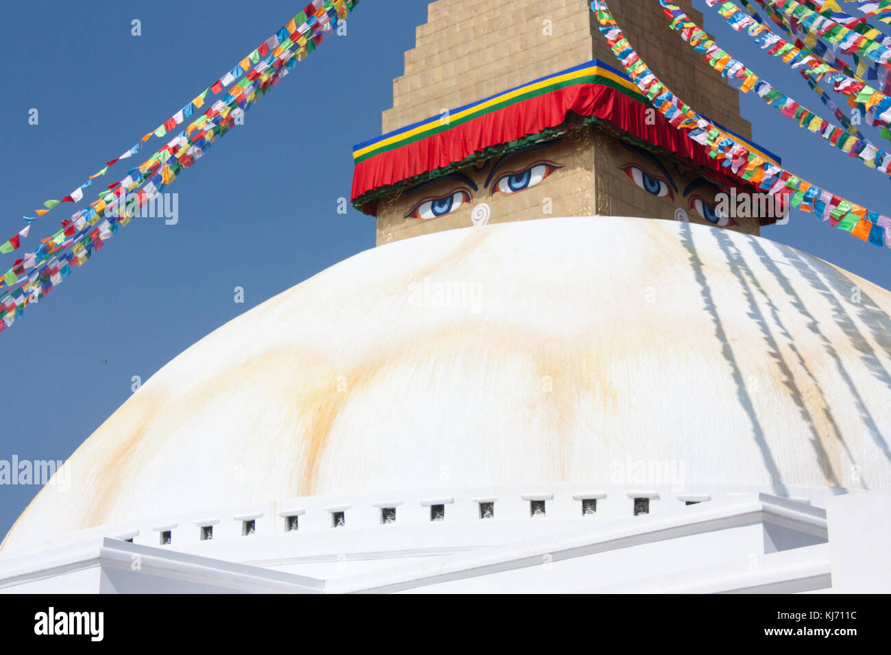 Boudhanath, the biggest stupa in the world with praying flags around, Kathmandu. Stock Photo