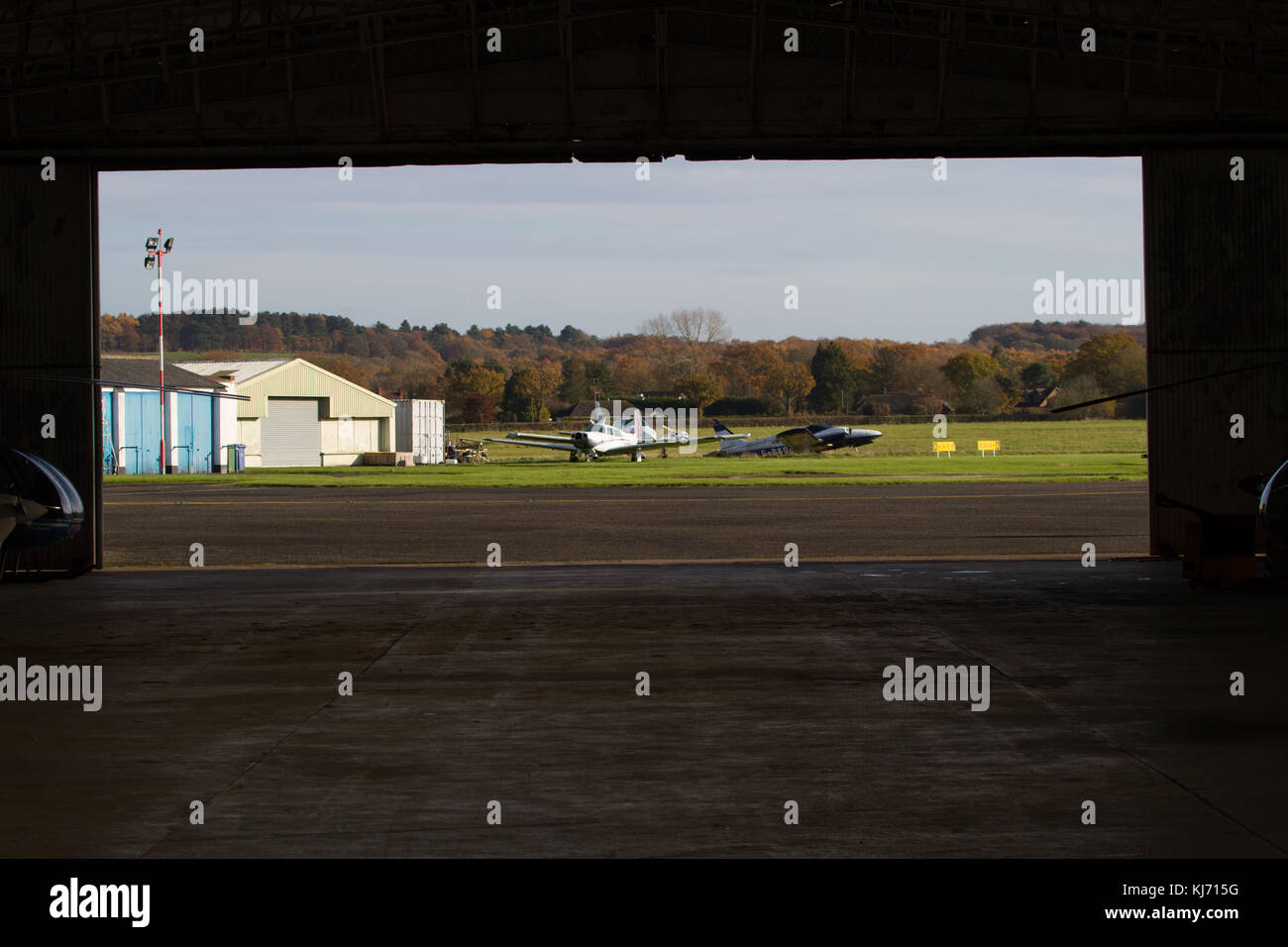 View through hanger. Wolverhampton  Halfpenny Green Airport. Staffordshire. England. UK Stock Photo
