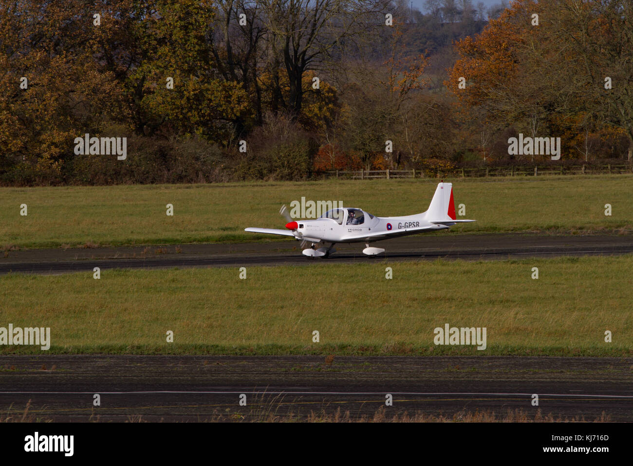 Light aircraft on runway. Wolverhampton  Halfpenny Green Airport. Staffordshire. England. UK Stock Photo